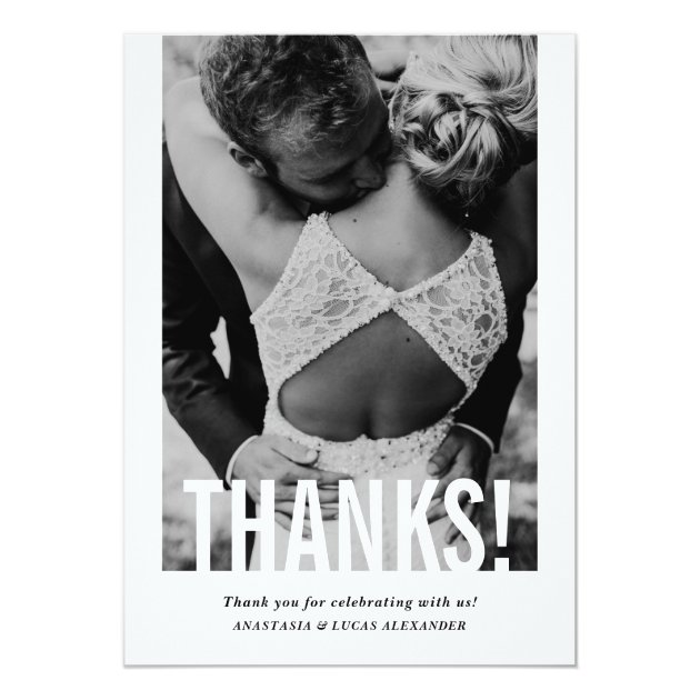 Modern Cutout Vertical Photo Wedding Thank You Card