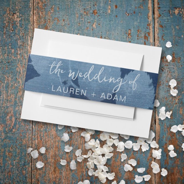 Modern Cyan Blue Botanical Wedding Invitation Belly Band (Creator Uploaded)