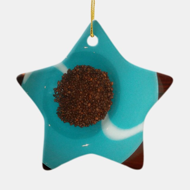 Modern Cyan Coffee Theme: Abstract Fluid Art | Ach Ceramic Ornament (Front)