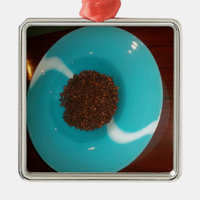 Modern Cyan Coffee Theme: Abstract Fluid Art | Ach Metal Ornament (Front)