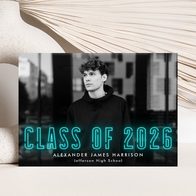 Modern Cyan Neon Class of 2026 Photo Graduation Announcement (Creator Uploaded)