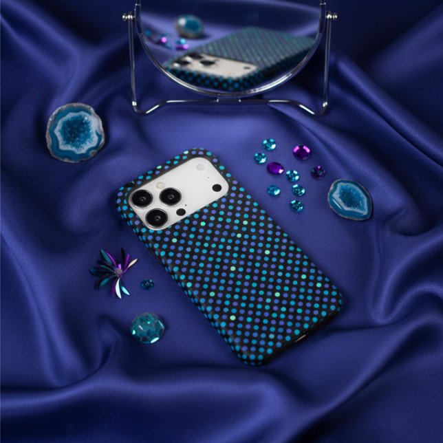 Modern Cyber Neon Teal & Violet Polka Dot Pattern Case-Mate iPhone Case (Creator Uploaded)