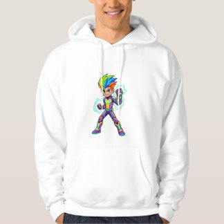Modern Cyberpunk Anime Boy & Majestic Golden Lion Hoodie