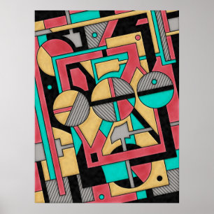 Modern Cyberpunk Geometric Abstract Pattern  Poster