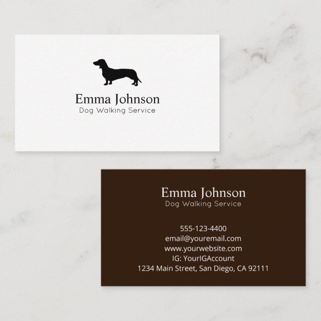 Modern Dachshund logo Dog Walking Business Cards (Front/Back)