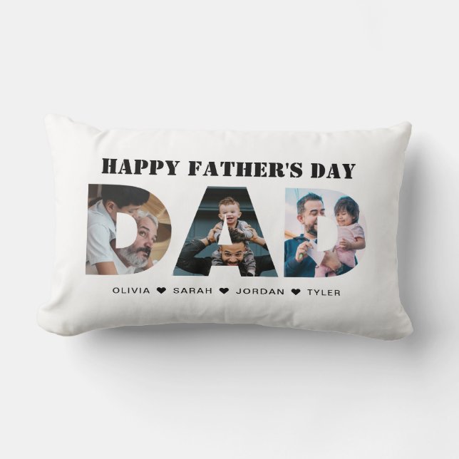 Modern Dad 3 Photo Collage Cutout Father's Day Lumbar Pillow (Front)