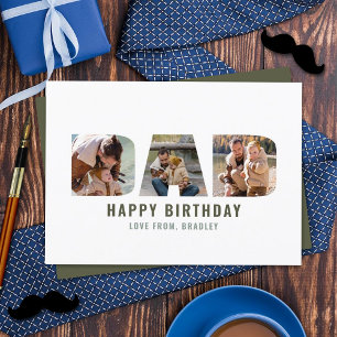 Modern "DAD" Cutout 3 Photo Birthday Card