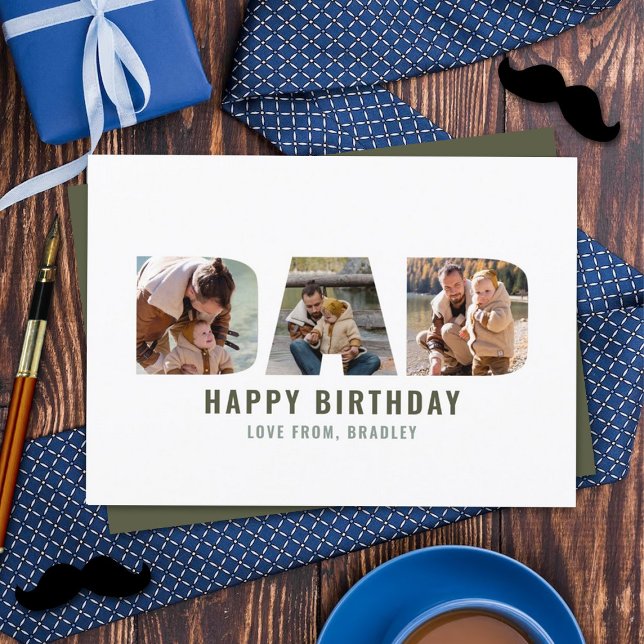 Modern "DAD" Cutout 3 Photo Birthday Card (Creator Uploaded)