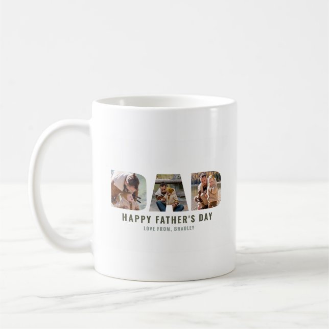 Modern "DAD" Cutout 4 Photo Father's Day Coffee Mug (Left)