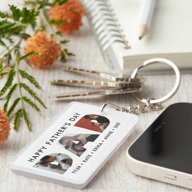 Modern DAD Daddy Photo Collage Cutout Father's Day Keychain (Front Right)