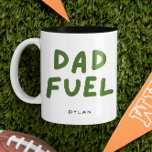 Modern Dad Fuel Personalized Gift for Dad Two-Tone Coffee Mug<br><div class="desc">Modern "Dad Fuel" Personalized Mug with Dark Green Graphic and Dad's name in Black.  This would make a great gift for Father's Day,  Birthday,  or the Holidays,  or as a Baby Shower Gift for Dad.</div>