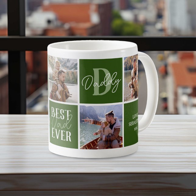 Modern Dad Green Photo Collage Coffee Mug (Creator Uploaded)