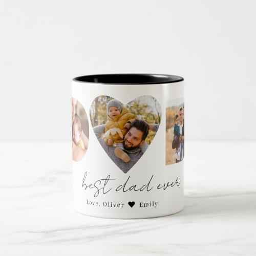 Modern Dad Heart 3 Photo Collage for Fathers Day Two_Tone Coffee Mug