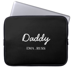Modern Dad Kids Names Father’s Day Script Black Laptop Sleeve