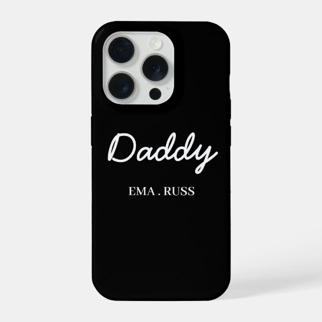 Modern Dad Kids Names Father's Day Script Black iPhone Case (Back)