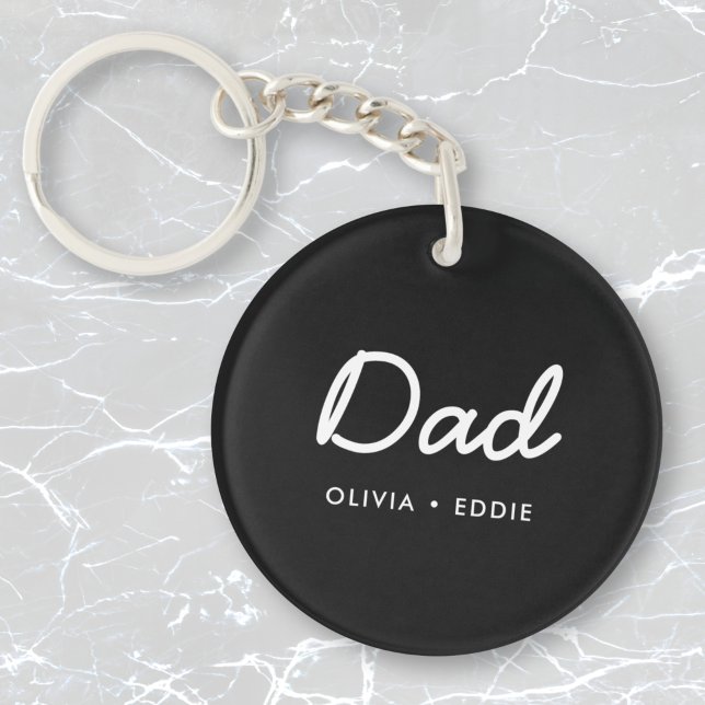 Modern Dad | Kids Names Father's Day Script Black Keychain (Creator Uploaded)