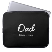 Modern Dad | Kids Names Father's Day Script Black Laptop Sleeve