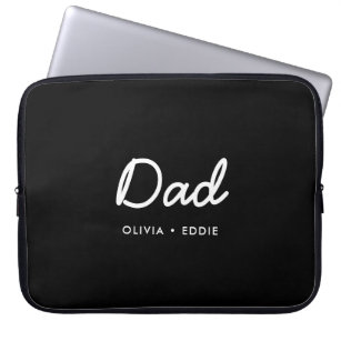 Modern Dad   Kids Names Father's Day Script Black Laptop Sleeve