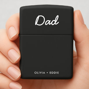 Modern Dad   Kids Names Father's Day Script Black Zippo Lighter