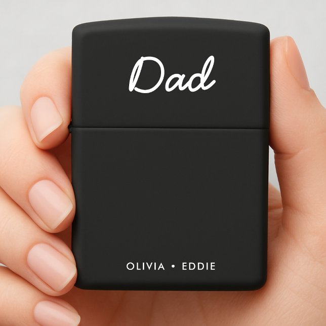 Modern Dad | Kids Names Father's Day Script Black Zippo Lighter (Creator Uploaded)