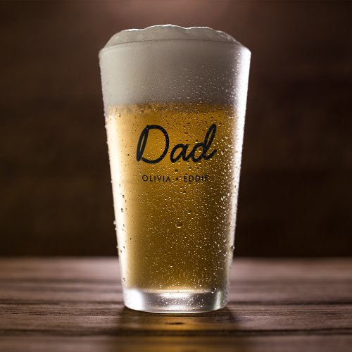 Modern Dad  Kids Names Fathers Day Script Glass