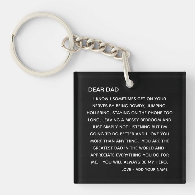Modern Dad Letter Black Personalized Keychain (Front)