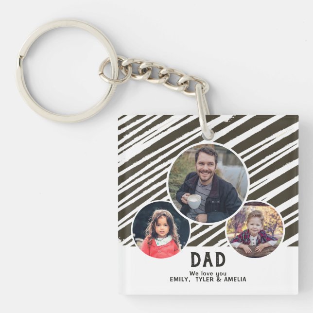 Modern Dad love you Stripes 3 Photos Father`s Day  Keychain (Front)