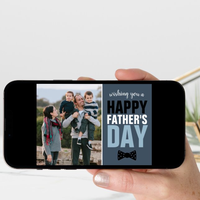 Modern Dad Navy Blue Bow Tie Happy Father's Day Card (Front Digital)