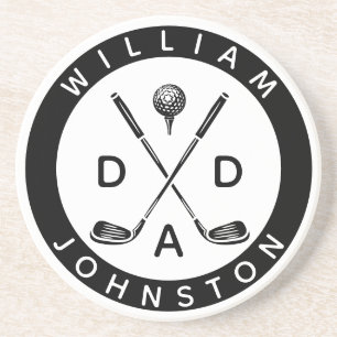 Modern Dad Personalized Name Golf Lover Clubs Coaster