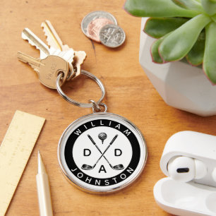 Modern Dad Personalized Name Golf Lover Clubs Keychain