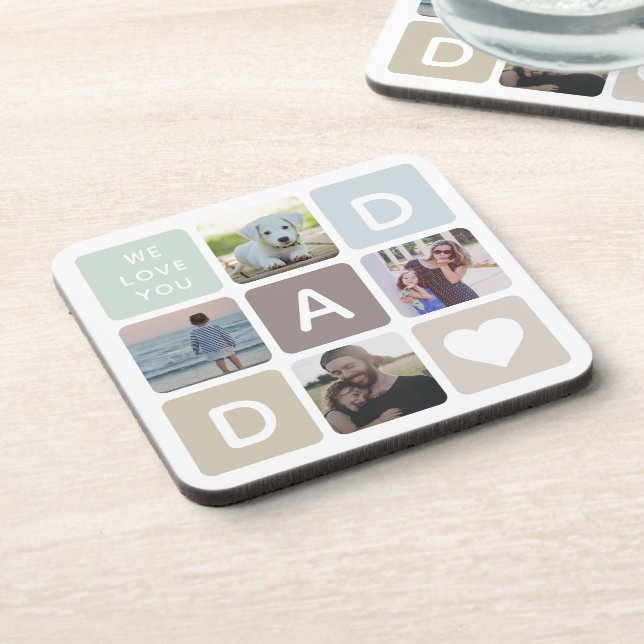 Modern Dad Photo Collage Father's Day Cute Family Beverage Coaster (Left Side)