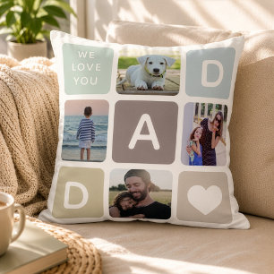 Modern Dad Photo Collage Father's Day Cute Family Throw Pillow