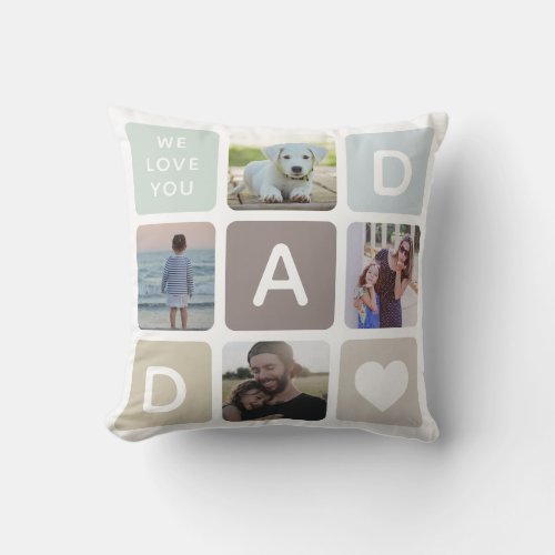 Modern Dad Photo Collage Fathers Day Cute Family Throw Pillow