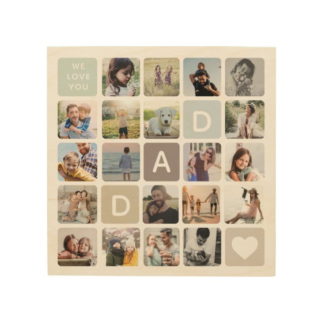 Modern Dad Photo Collage Father's Day Family Love Wood Wall Art (Front)
