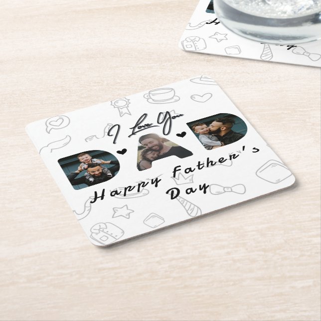 Modern Dad Photo Collage  Square Paper Coaster (Angled)