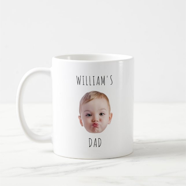 Modern Dad With Kids Names Daddy Gifts Baby Face  Coffee Mug (Left)