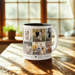 Modern Dada Collage, 10 Photo Grid, Gift for Dad Two-Tone Coffee Mug