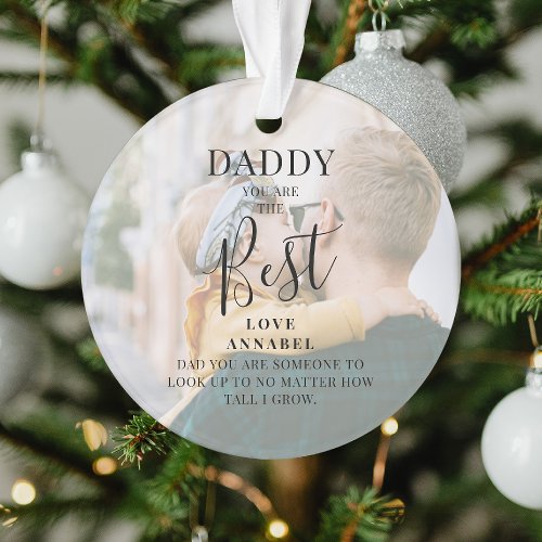 Modern DADDY 2 Photo Names  Quote Christmas Ornament