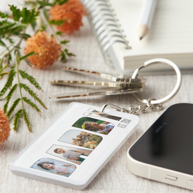 Modern Daddy 5 Photo Father's Day Typography Keychain (Front Right)