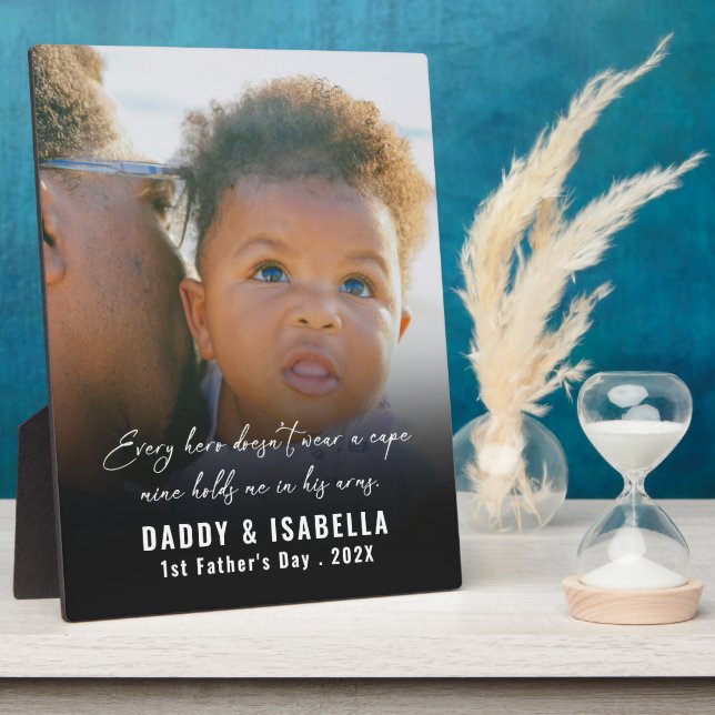 Modern Daddy and Baby 1st Fathers Day Photo Plaque (Side)