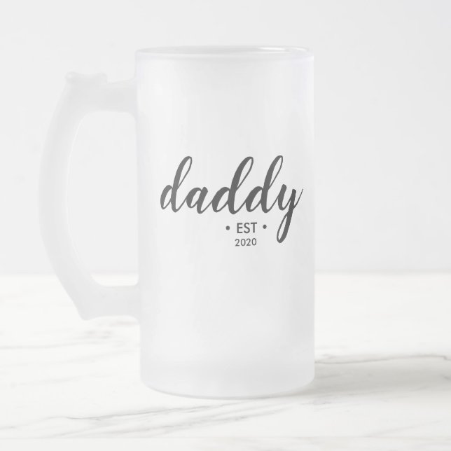 Modern Daddy Custom Established Year  Frosted Glass Beer Mug (Left)