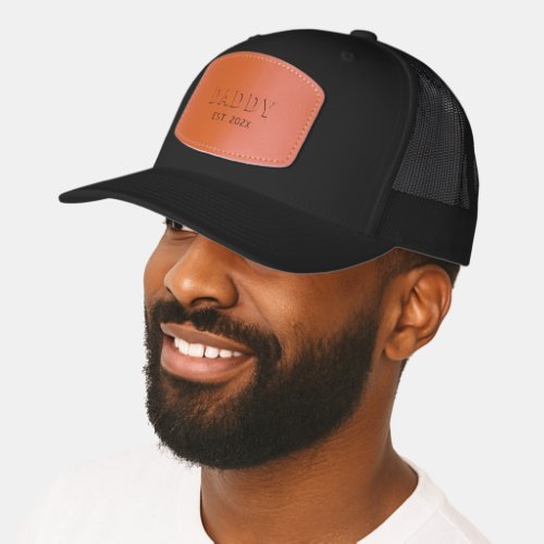 Modern Daddy Est Year Father's Day Bold Typography Leather Patch Hat