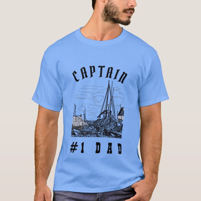 Modern Daddy Father Captain Dad Black T-Shirt (Front)