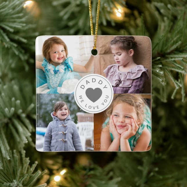 Modern Daddy Photo Collage Ceramic Ornament (Tree)