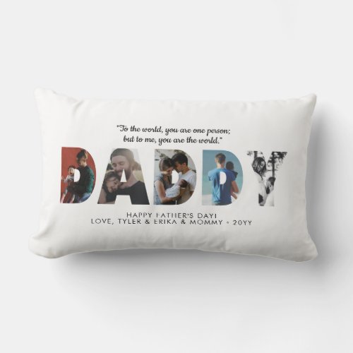 Modern DADDY Photo Collage Dad Happy Fathers Day Lumbar Pillow