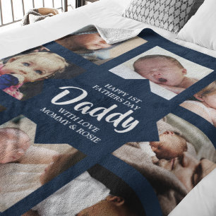 Modern Daddy Photo Collage Fleece Blanket