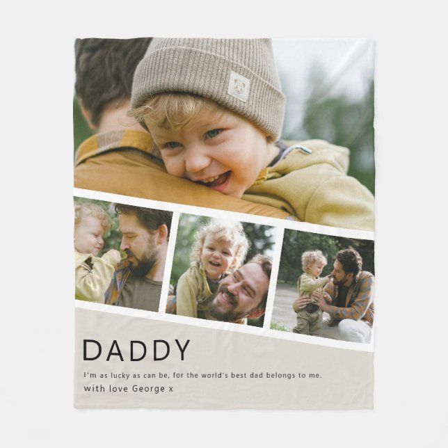 Modern Daddy Photo Strip Collage Fleece Blanket (Front)