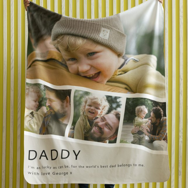 Modern Daddy Photo Strip Collage Fleece Blanket (Creator Uploaded)