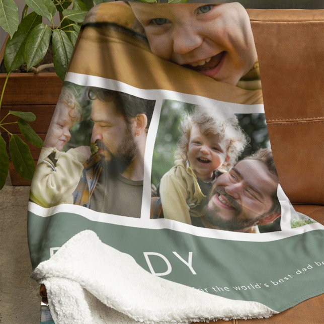 Modern Daddy Photo Strip Collage Green Fleece Blanket (Creator Uploaded)