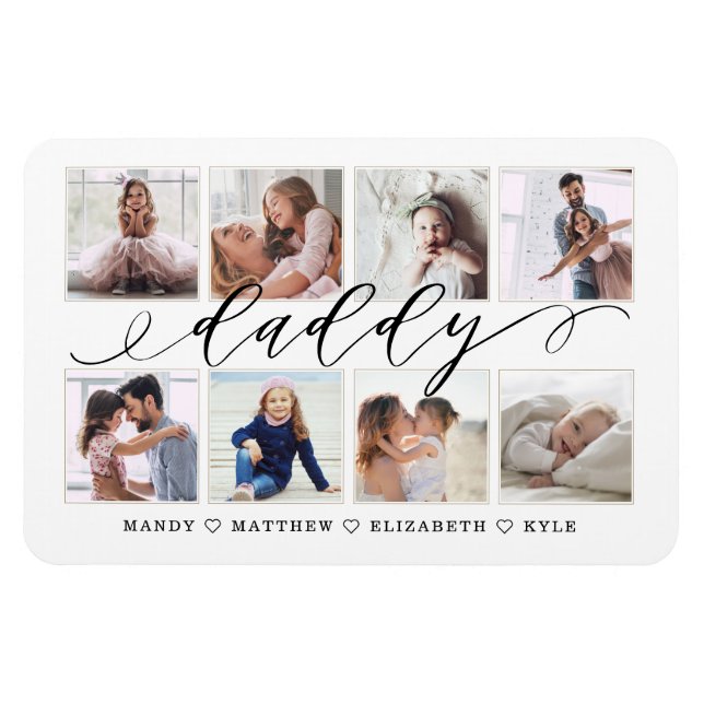 Modern Daddy Script Gift For fathers Photo Collage Magnet (Horizontal)